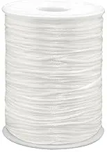 YEQIN 2mm x 100 Yards Rattail Satin Nylon Trim Cord Roll,Chinese Knot,Rattail Trim Thread for Jewelry Making,Decorations,Beading,Sewing White