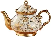 BAWHO Exquisite Red Rose Tea Pot, Ivory Ceramic Vintage Teapot with Gold Leaves Edge for Women Christmas