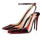 Christian Louboutin Optichoc 100 Black Red Patent PVC Ankle Strap Heel Pump 37