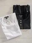 Bundle 2 J.Crew M Tank Tops Black Linen Brass Buttons White Ribbed