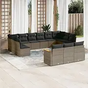 13 Piece Garden Sofa Set with Cushions Grey Poly Rattan Patio Bar Sets