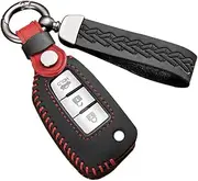 ontto Leather Car Key fob Cover fit for Nissan Qashqai J11 X-Trail Juke Micra Murano Tiida Maxima Altima Pulsar Flip Key Holder Keychain Keyring Key Bag Protector Accessories Black B