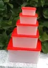 TUPPERWARE KEEP TABS 5 PIECE SET RED & WHITE