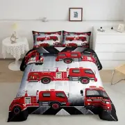 Manfei Fire Truck Comforter Set Twin Size Red Fire Engine Duvet Insert Cartoo...
