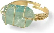 [COLORFUL BLING] Raw Healing Crystal Natural Stone Ring Statement Copper Wire Wrapped Irregular Crystal Gemstone Adjustalble Ring Jewelry for Women Girls