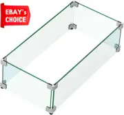 Fire Pit Glass Wind Guard 90x40x15cm Tempered Glass Table Shield with Bracket