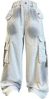 [Generic] Clear Pants Women Spring Summer and Autumn New Models for Middle and Large Children with Big Pockets Personalized Retro Wide Leg Pants Trendy and Cool Loose Casual Overalls Spotted Legging