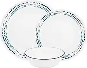 [CORELLE] 1127005 Ocean Blues Chip & Break Resistant 12pc Dinner Set, Service for 4, 27.94 x 12.38 x 26.67 cm