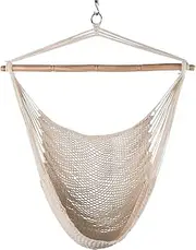 Lazy Daze Hammock Chair Caribbean Hanging Rope Weaving Chair with 40" Hardwood Spreader Bar and Soft-Spun Cotton Rope for Indoor/Outdoor Backyard & Living Room, Max 300 LBS, Natural