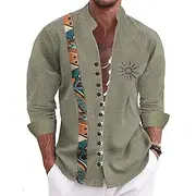 Men's Sun Ethnic Indian Culture Shirt Stand Collar Shirt Long Sleeve Vintage Retro Vacation Daily Wear Going out Spring Fall Mandarin Collar Band Collar Button