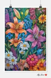 Colorful Lilies and Daisies - Chart Counted Cross Stitch Patterns Needleworks