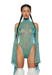 [Club Exx] Transcendent Spectre Sequin Bodysuit - Teal