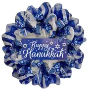 Happy Hanukkah Wreath With Star Of David Ribbons Handmade Deco Mesh