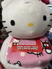 Hello Kitty Pink Blanket Soft Touch Plush Sherpa Throw 46 X 60 " PILLOW COMBO!