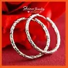 9K WHITE GOLD GF PATTERNED BAND WOMENS GIRLS 30MM SILVER HOOP SLEEPER EARRINGS