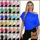 Womens Tie Knot Bardot Off Shoulder Top Plain Oversized T-Shirt Cropped Tee Top