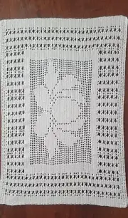 Vintage New- Table Runner Hand Crochet Rectangle Doily - White Cotton.