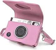 Rieibi Mini EVO Case - Vintage PU Leather Protective Case for Fuji Instax Mini EVO Instant Camera - Removable bag with Adjustable Shoulder Strap Battery Charging Port - Pink