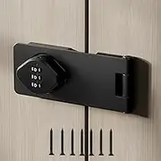 Keyless Combination Lock –3-Digit Combination Lock for Cabinet Doors – Twist Knob Hasp Latch Lock with Password Code – Zinc Alloy Cabinet Door Latch for Kitchen Drawers, Cabinets, Cupboard (Black)