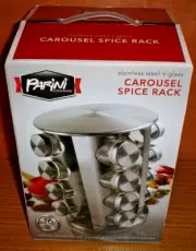 Parini Cookware Stainless Steel + Glass Carousel Spice Rack Spinning Base 16 Jar