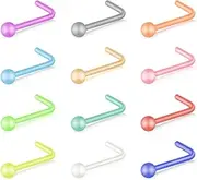 [ZS] 12pcs 20G Colorful Bioflex Flexible Nose Retainer Rings, Bioplastic Bendable Clear Nose Studs Nostril Piercing Jewelry for Women Men