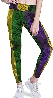 [visesunny] High Waist Yoga Pants with Pockets Golden Fleur-de-lis Pattern Buttery Soft Tummy Control Leggings