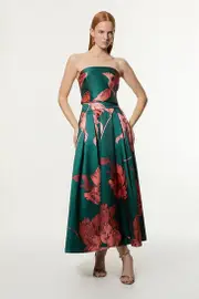 Floral Print Twill Woven Prom Midi Skirt