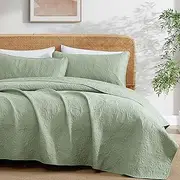 HLC.ME Benji - 3 Piece Full Queen Size Quilt Set, Lightweight Queen Bedspread Coverlet Set (Full/Queen, Sage Green)