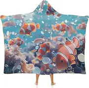 [Ausinbed] Flatfish Wearable Cloak Hooded Blanket Fleece Hooded Robe Cloak Arctic Velvet Warm Throw Quilt Poncho Soft Nap Blanket Novelty Blanket Air Conditioning Blanket,50"x60"