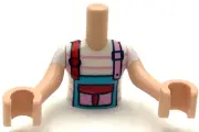 Lego New Light Nougat Torso Mini Doll Girl White and Bright Pink Striped Shirt