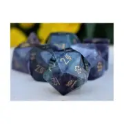 Misty Mountain Gaming Stone Dice Poly Set - Purple Fluorite w/Gold (7) New