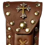 Buck 110 Leather Knife Case - Gold and Silver Cross (Light Brown)