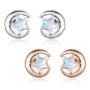 Sterling Silver Opal Moon & Star Hypoallergenic Stud Earrings