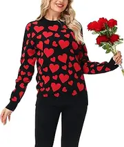 [AOBUTE] Women Valentines Day Sweater Red Heart Unisex Mens Knit Pullover
