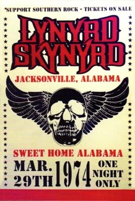 Lynyrd Skynyrd 4"x6" Reproduction 03/29/1974 Concert Poster Postcard 0214