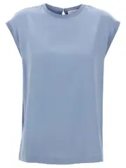 [Brunello Cucinelli] Brunello Cucinelli-Satin T Shirt Celeste-Donna L