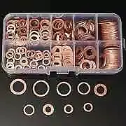 100/200pcs Copper Washer Gasket Nut And Bolt Set Flat Ring Seal Assortment Kit W