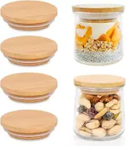 Oui Yogurt Jar Lids, 4 Pack Oui Yogurt Bamboo Jar Lids Set with Silicone Sealing