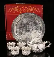 Dragon and Phoenix tea set sterling silver wine set 1 plate 1 pot 4 cups set
