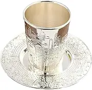 ＫＬＫＣＭＳ Wine Goblet Coffee Mug with Saucer Embossed Decoration Elijah Cup Cocktail Cup for Jewish Rituals Hanukkah Wedding Passover