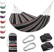 Brazilian Style Hammock With Tree Straps - Durable, Portable Single/Double for Camping, Outdoor/Indoor, Patio, Backyard (Black Stripe)