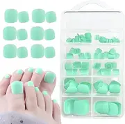 AddFavor Press on Toenails 120pcs Matte Acrylic Artificial False Toe Nail Press ons Full Cover Solid Color Green Fake Toe Nails for Women and Girls