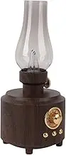 Vintage Table Lamp with Speaker, LED Old Fashioned Oil Lamp Style, BT5.0 Wireless Speaker Retro Lamp with USB, Memory Card, AUX Input for Bedroom Bar, As a Gift (Wood Grain)