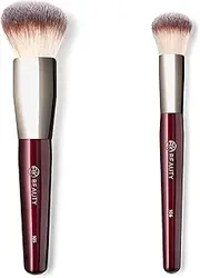 BK BEAUTY - LARGE BUFFER & ROUND FOUNDATION (2PC) - Professional Makeup Brush Set for Liquid or Cream Foundations, Powder & Blush | Premium Face Brushes for Flawless Application