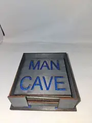 Man Cave Laser Engraved Wooden and Resin Coasters and Holder