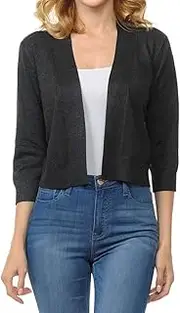 [Urban Look] Women's Basic 3/4 Sleeve Open Front Light Weight Sweater Cardigan