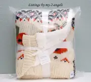 NEW Pottery Barn HALLOWEEN FAIR ISLE KNIT JACQUARD THROW Sherpa Blanket Pumpkins