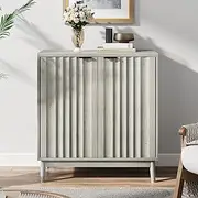 Smart FENDEE Fluted Sideboard Cabinet, Buffet Cabinet with 2 Waveform Doors & Adjustable Shelf, Wood Sideboard Storage Cabinet for Kitchen, Living Room, Entryway, Gray
