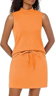 [Casly Lamiit] Two Piece Skirt Set for Women Sweatsuits Tennis Outfits Casual Mock Neck Sleeveless Top Elastic Short Skorts