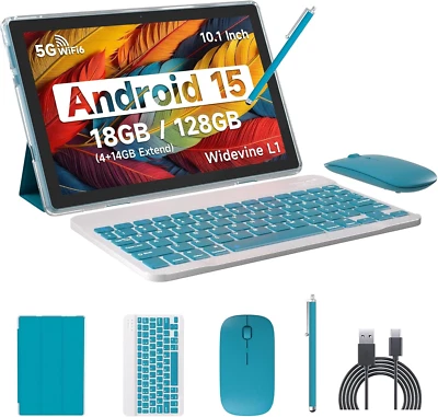 Android 15 Tablet, 10 Inch 18GB RAM+128GB ROM Tablet Support 2TB Expand, 2 in 1